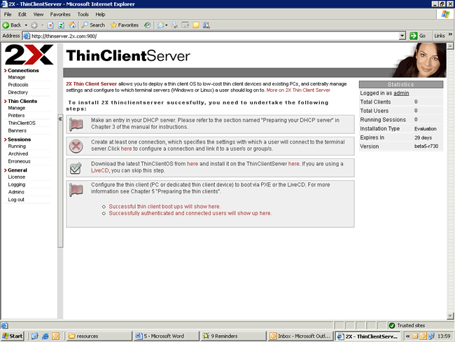 2X ThinClientServer for Windows Screenshot
